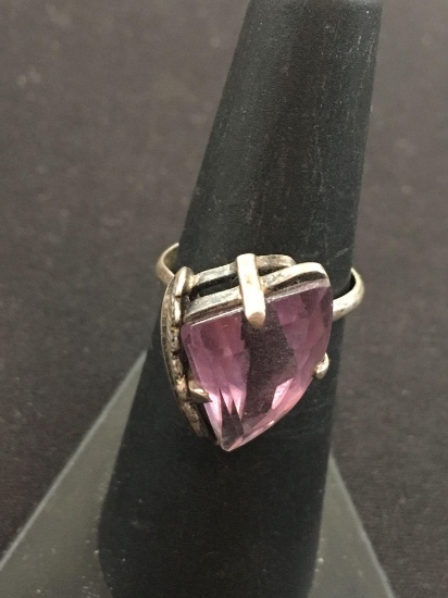 Old Pawn Large Amethyst Sterling Silver Ring - Size 6.5