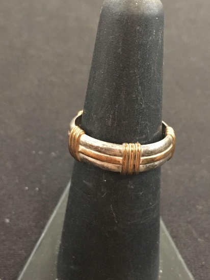 RMJ Sterling Silver & Gold Wire Native American Ring Band - Size 5.75