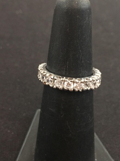 CZ Lined Sterling Silver Ring Band - Size 5