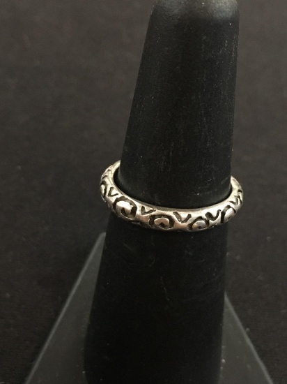 Carved Sterling Silver Ring Band - Size 6