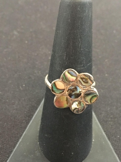 Old Pawn Abalone Inlay Sterling Silver Ring - Size 8