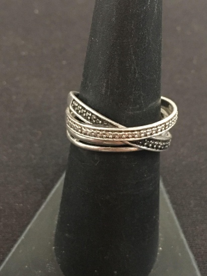 White & Black Diamond Multi Band Sterling Silver Ring - Size 6.5