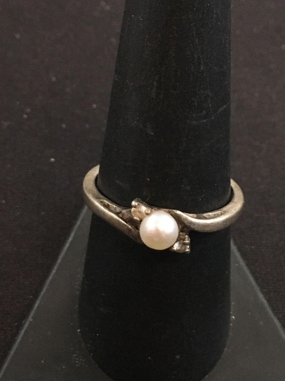 Vintage Sterling Silver & Pearl Ring - Size 8.5