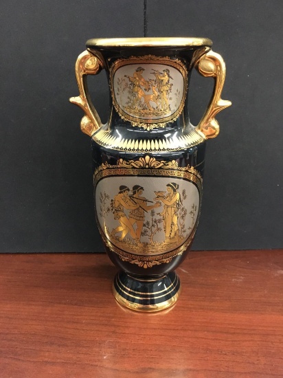 Gorgeous Vintage Greek Mytholgy Vase - Handmade in Greece - 24k Gold and 24k Platina