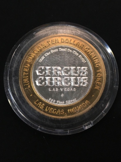Rare Circus Circus Clown .999 Fine Silver $10 Gaming Token
