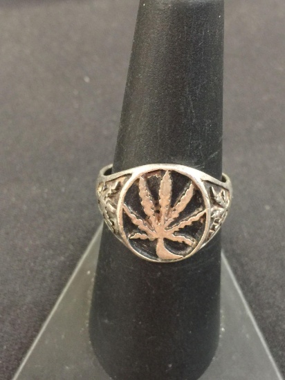 Awesome Carved Sterling Silver Marijuana Leaf Ring - Sz 7.5 (5 Grams)