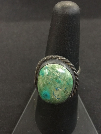 Old Pawn Native American Sterling Silver & Green Turquoise Ring - Sz 7 (6 Grams)