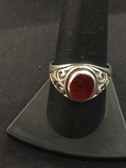 Carnelian Bali Style Sterling Silver Ring - Sz 10 (4 Grams)