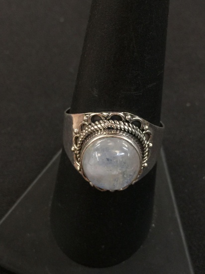 Bali Style Sterling Silver & Moonstone Ring - Sz 8.5 (4.6 Grams)