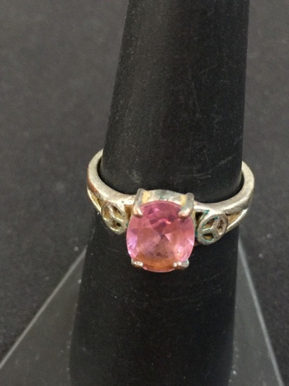 Vintage Pink Gemstone Sterling Silver Ring - Sz 6.5 (2 Grams)