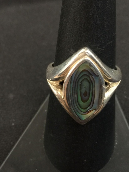 Old Pawn Sterling Silver & Abalone Ring - Sz 8 (5 Grams)
