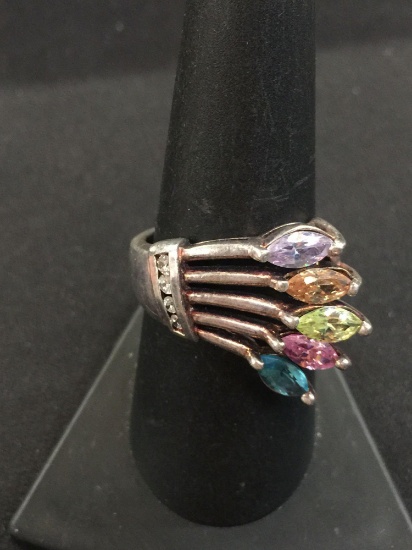 Beautiful Multi Gemstone Mother's Sterling Silver Ring - Sz 8 (7 Grams)