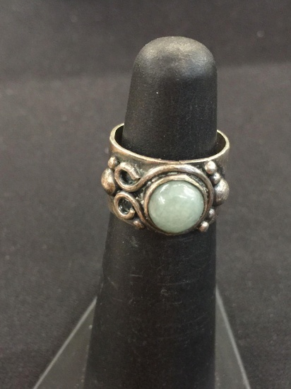 Bali Style Sterling Silver & Jade Ring - Sz 4.5 (5.7 Grams)