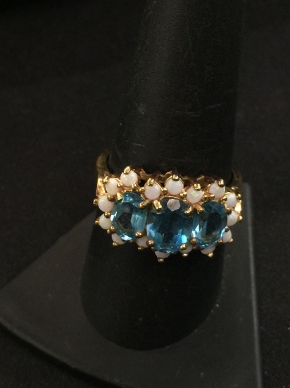 Opal & Blue Gemstone Sterling Silver Cocktail Ring - Sz 8.75 (5 Grams)