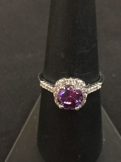 Purple & White Gemstone Sterling Silver Ring - Sz 7.75 (2.6 Grams)