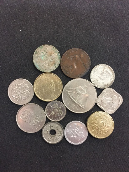 12 Count Lot of Mixed Foreign World Coins