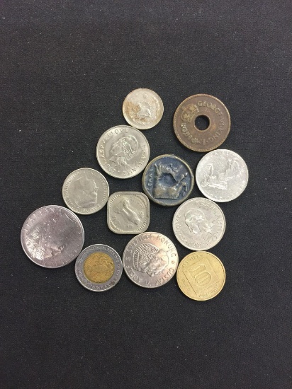 12 Count Lot of Mixed Foreign World Coins