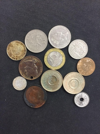 12 Count Lot of Mixed Foreign World Coins