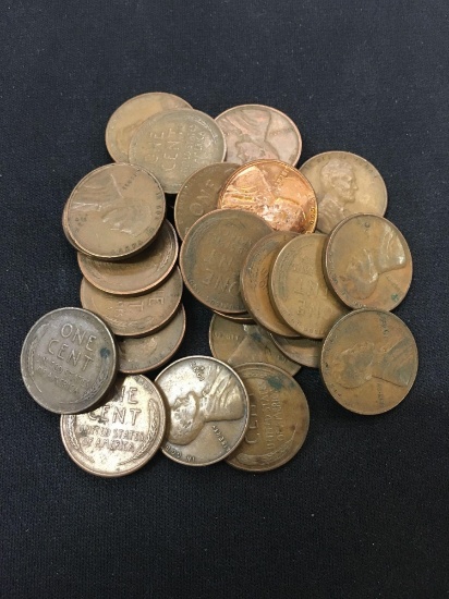 25 Count Lot of United States Lincoln Cent Wheat Pennies