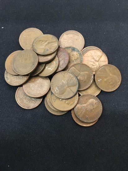 25 Count Lot of United States Lincoln Cent Wheat Pennies