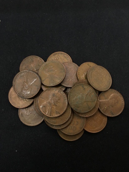 25 Count Lot of United States Lincoln Cent Wheat Pennies