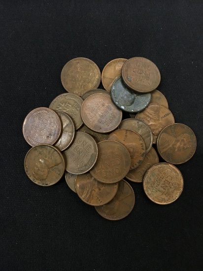 25 Count Lot of United States Lincoln Cent Wheat Pennies