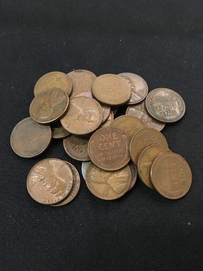 25 Count Lot of United States Lincoln Cent Wheat Pennies