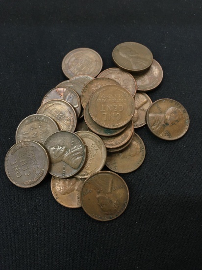 25 Count Lot of United States Lincoln Cent Wheat Pennies