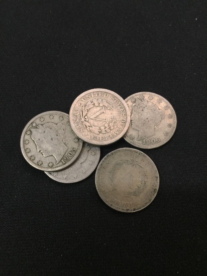 Lot of 5 United States Liberty V Nickels