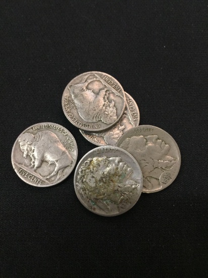 Lot of 5 United States Indian Head Buffalo Nickels With Partial or Full Dates