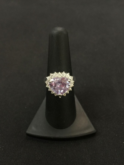 FAS Sterling Silver & Purple Heart Shaped Gemstone Ring - Sz 7 (6.3 Grams)