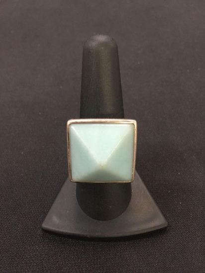 Blue Pyramid Quartz Sterling Silver Statement Ring - Sz 8 (16 Grams)
