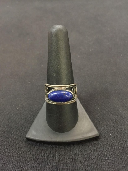 Old Pawn Vintage Sterling Silver & Blue Lapis Ring - Sz 9 (3.8 Grams)