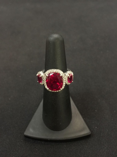 JDCZ Red Gemstone Sterling Silver Cocktail Ring - Sz 5 (7 Grams)