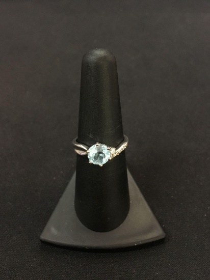 Blue Topaz & Diamond Sterling Silver Ring - Sz 6.75 (2.3 Grams)