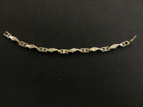 Dolphin Link Styled Sterling Silver 8" Bracelet - 13 Grams