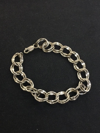 Medium Double Curb Link Sterling Silver 8" Bracelet - 15 Grams