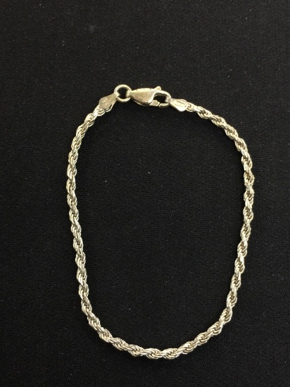 Italian Designed Sterling Silver 7" Rope Bracelet - 3 Grams