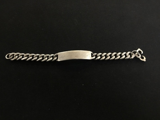 Old Pawn Mexico Engravable Medium Sterling Silver 7" Curb Link ID Tag Bracelet - 47 Grams