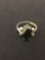 Vintage Marquise 18x9 Faceted Hematite Sterling Silver Ring Band - Size 8