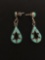 Old Pawn Native American Turquoise Inlaid Sterling Silver Pair of Dangle Earrings