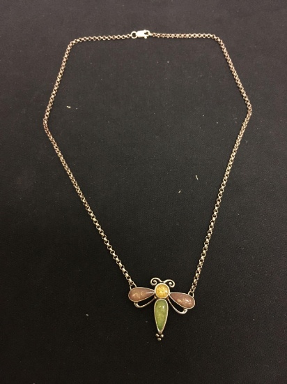 Carolyn Pollack Designed Resin Inlaid Dragonfly Designed Sterling Silver 16" Necklace