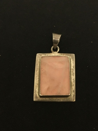 Rectangular 25x18 mm Rose Quartz Cabochon Old Pawn Mexico Sterling Silver Pendant