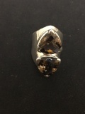 Twin Checkerboard Faceted 13x13x13 Trillion Smokey Quartz 33 mm Long Sterling Silver Fashion Ring
