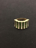 JZ Designed Two-Tone Green Baguette & Rhinestone Accented Sterling Silver Fashion Ring Band - Size 7