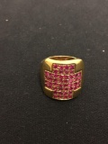 Thai Designed Ruby Studded Cross Styled Gold-Tone 20 mm Long Sterling Silver Fashion Ring Band -