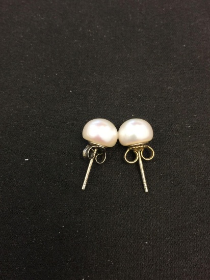 Round White 9 mm Pearl Pair of Sterling Silver Stud Earrings