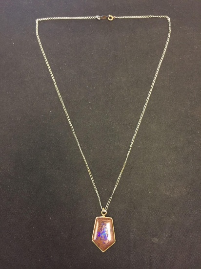 Polished Cabochon 25x19x14 mm Boulder Opal w/ 22" Sterling Silver Curb Link Chain