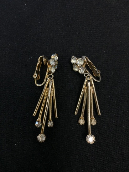 Sarah Coventry Designed Rhinestone Accented Pair of Gold-Tone Dangle Earrings