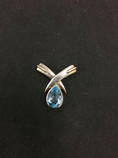 Pear Faceted 12x8 Blue Topaz Sterling Silver Pendant
